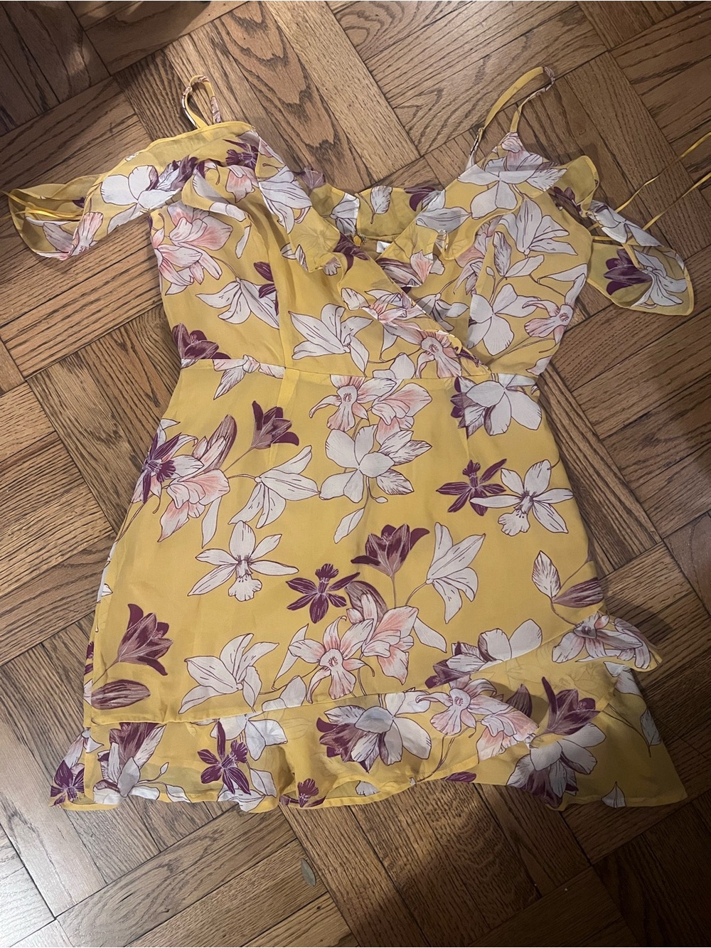 Cotton Candy Yellow Floral Wrap Mini Dress